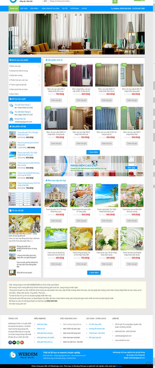 Thiết kế Mẫu website mành rèm 01