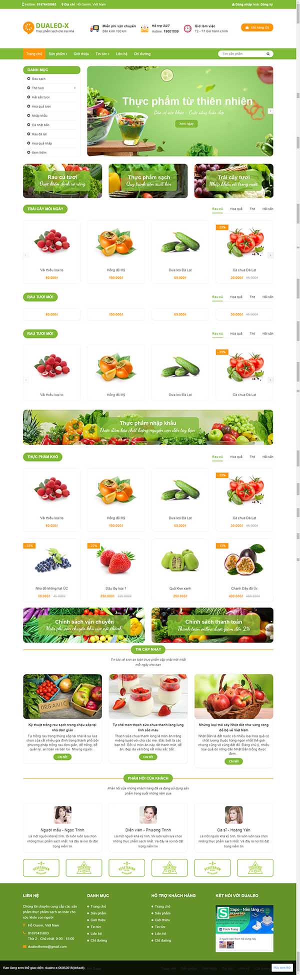 Thiết kế Mẫu website thực phẩm rau hoa quả RHQ13
