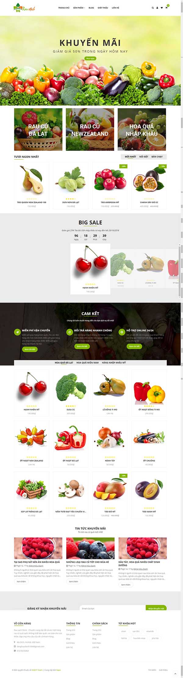 Thiết kế Mẫu website thực phẩm rau hoa quả RHQ16