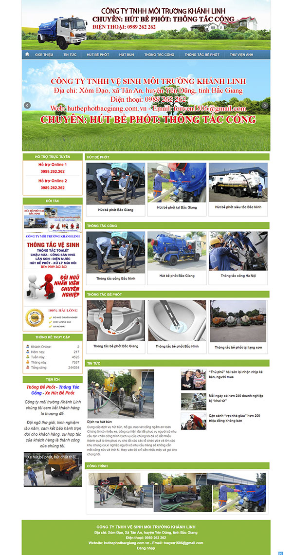 Thiết kế Mẫu website vệ sinh môi trường VSMT01