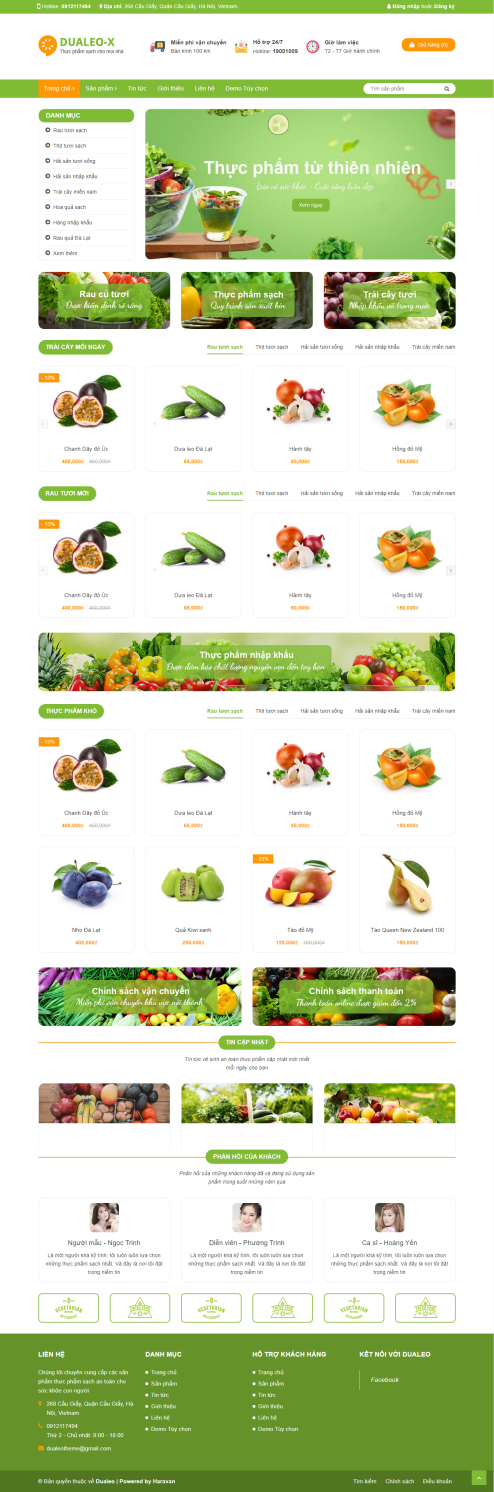 Thiết kế Mẫu website thực phẩm rau hoa quả RHQ20